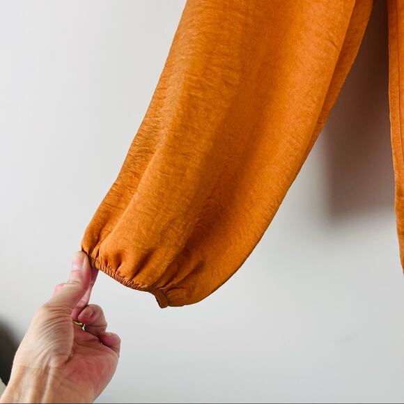 Soft Surroundings orange ruffle button front boho satin office top large - Picture 5 of 8